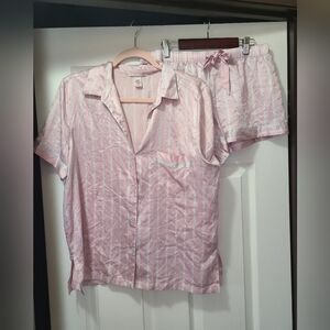 Victoria's Secret Pink And White Striped Pajama Set